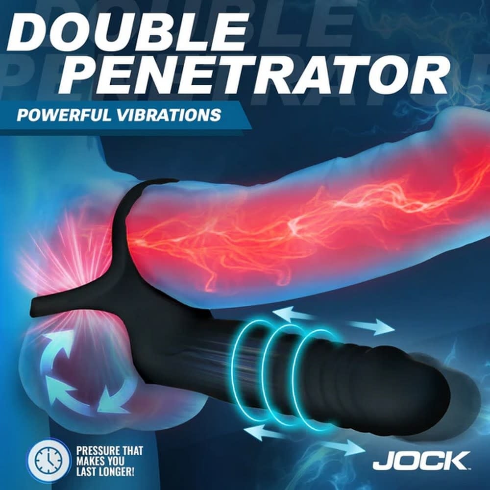 XR Brands JOCK Double Thrust Thrusting & Vibrating Double Penetration C-Ring