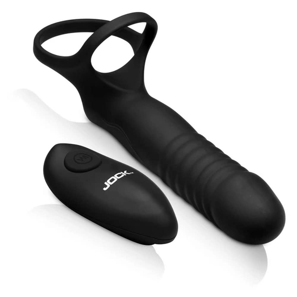 XR Brands JOCK Double Thrust Thrusting & Vibrating Double Penetration C-Ring