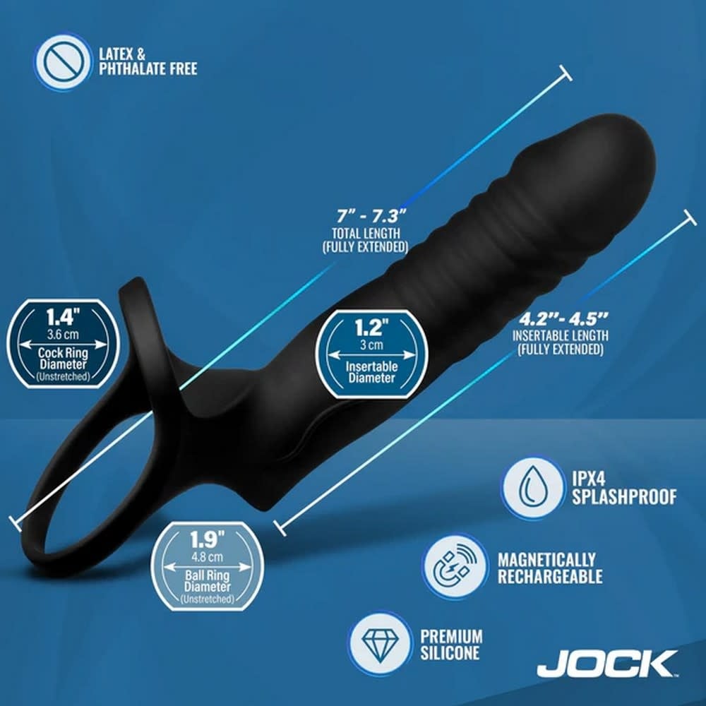 XR Brands JOCK Double Thrust Thrusting & Vibrating Double Penetration C-Ring