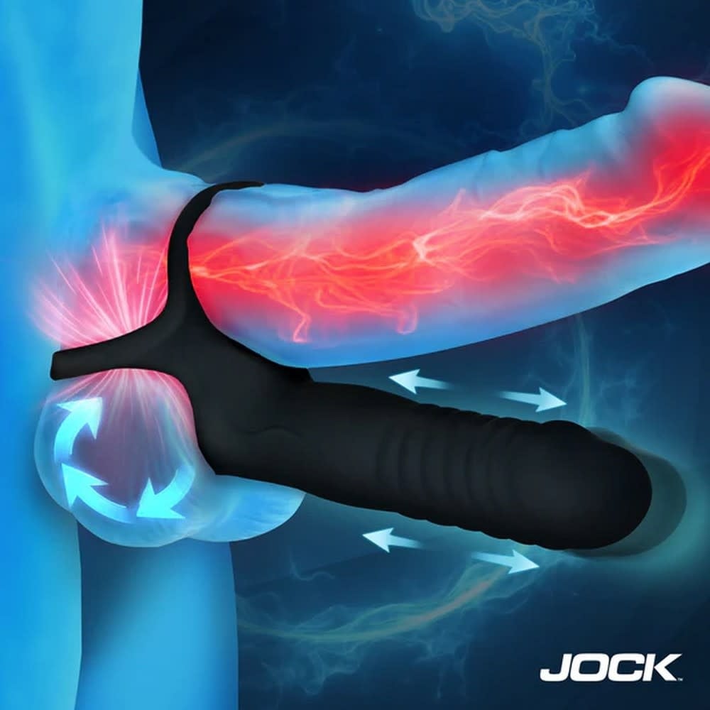 XR Brands JOCK Double Thrust Thrusting & Vibrating Double Penetration C-Ring