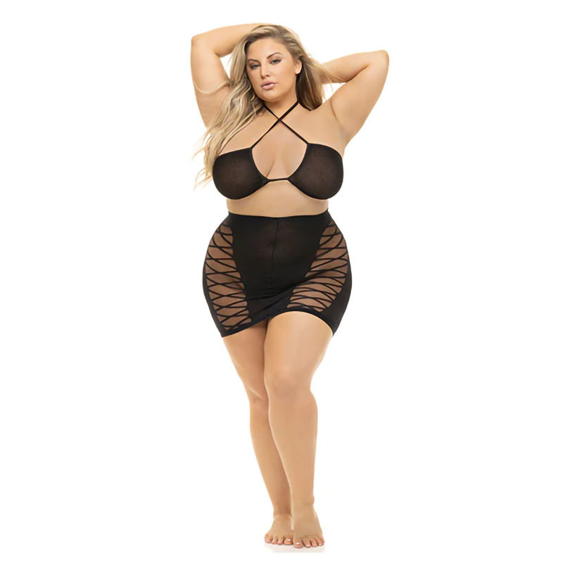 Pink Lipstick Hold on Tight Halter Bra & Skirt