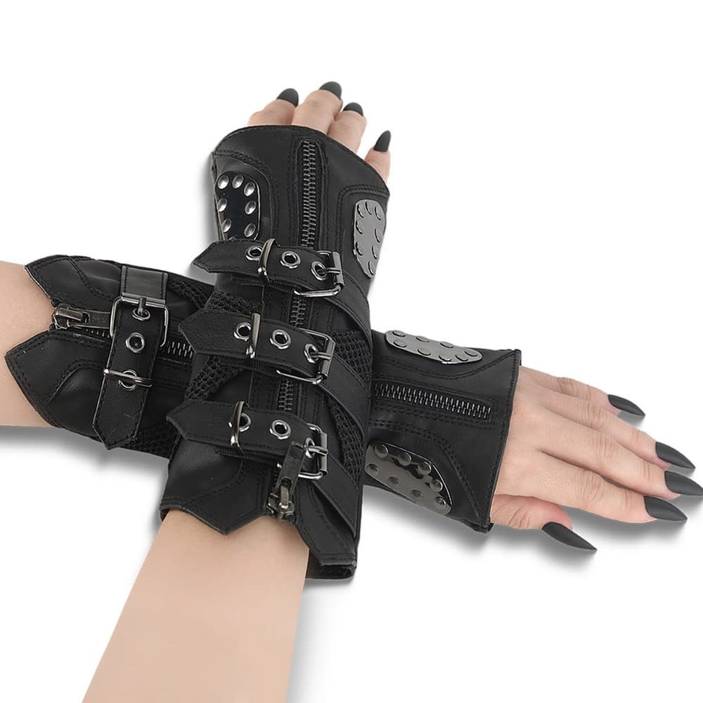 Pleaser USA Demonia Rivet & Zip Faux Leather Arm Warmers
