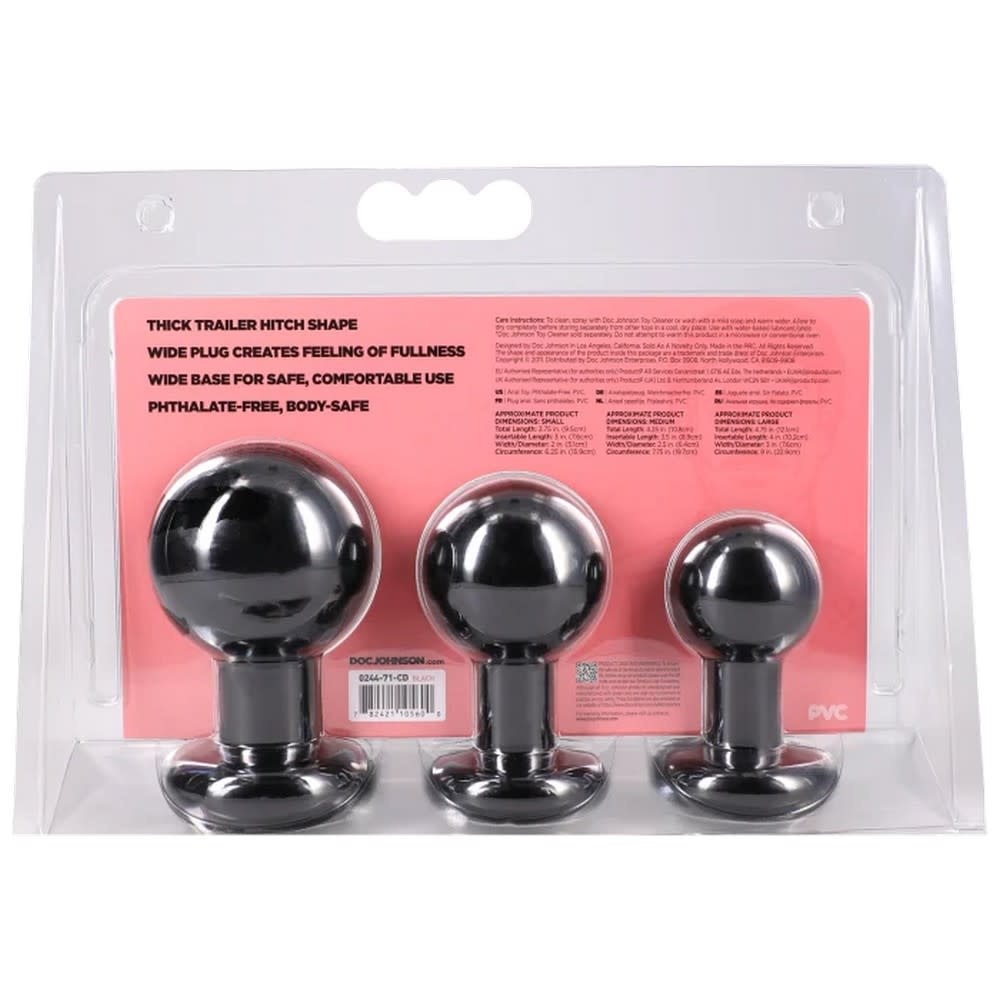 Doc Johnson Toys The Classic Round Butt Plug 3 Piece Set (Black)