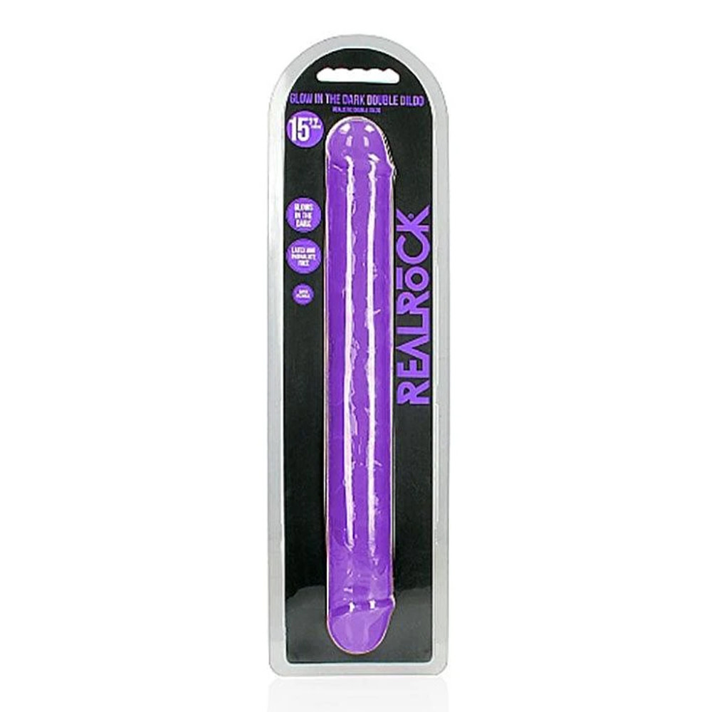 Shots America Toys RealRock Glow In The Dark 15" Double Dildo (Purple)