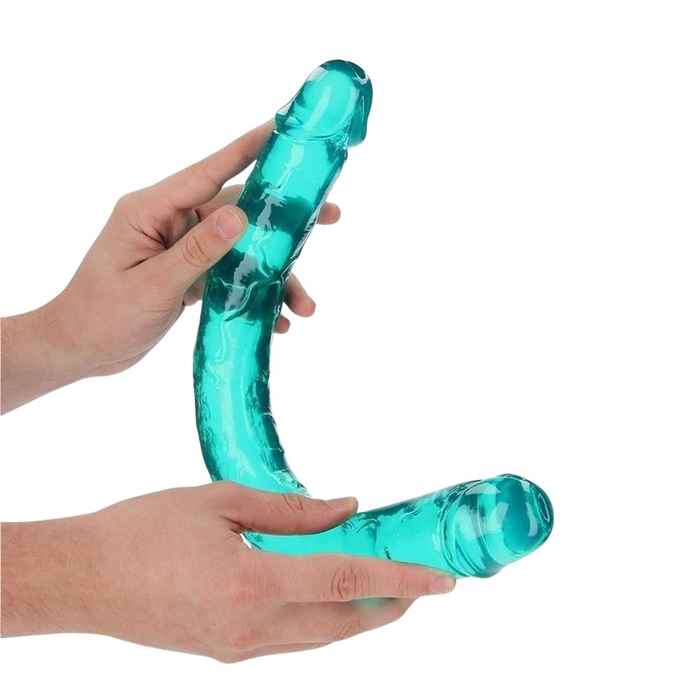 Shots America Toys RealRock Crystal Jelly 18" Double Dildo (Turquoise)