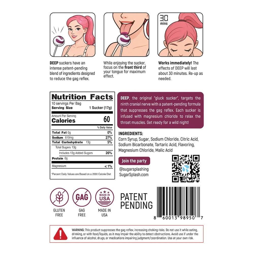 Sugar Splash DEEP Gag Suppressing Suckers (Bag of 10)