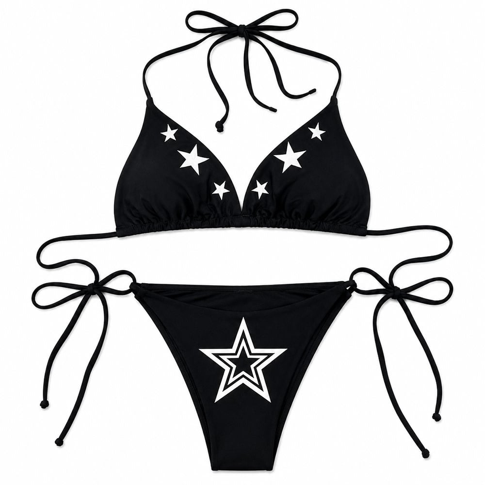Premium Products Black Star Tie-Side Bikini Set (One Size)
