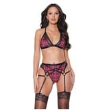 Coquette International Lingerie Need You So Plaid Bralette, Garter Belt & Thong Set