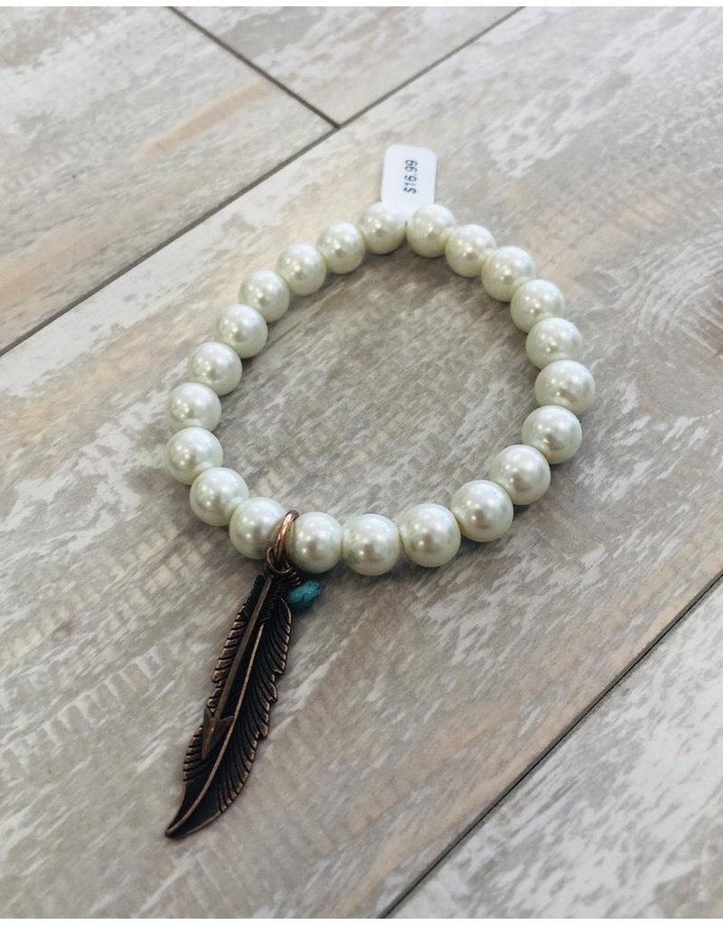 Turquoise Haven Bracelet-Pearl Stretch & Charm