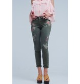 Q2 Clothing Jeans-Khaki with Emb Flowers