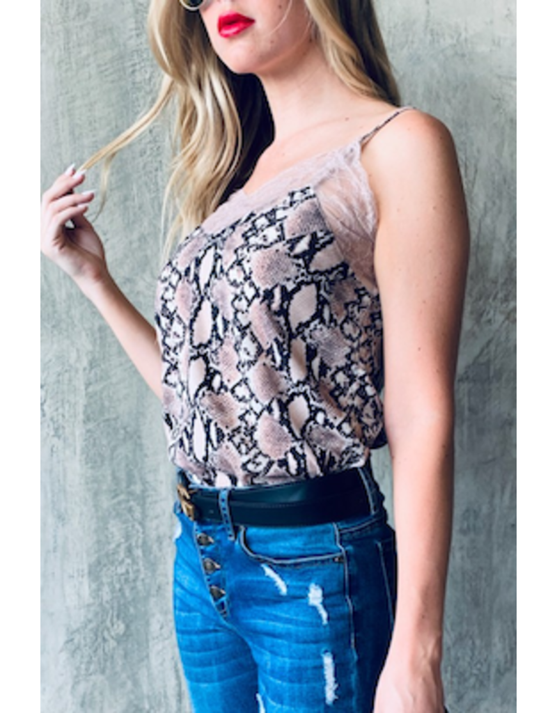 And The Why Top-Camisole, Lace, Snake Skin Print