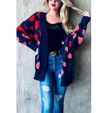 And The Why Cardigan Sweater, Oversized Fit, Pink & Red Animal Print