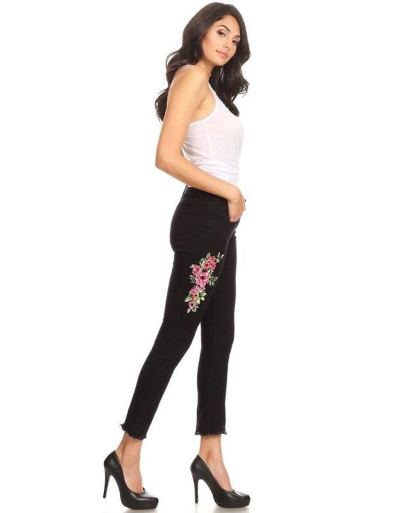 Jeans Cropped, Flared Hems w/Floral Print