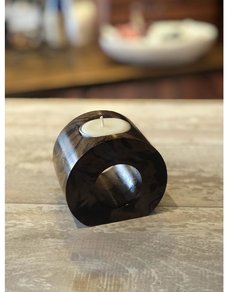 Circle Candle Holder - Brown Marble - 3”