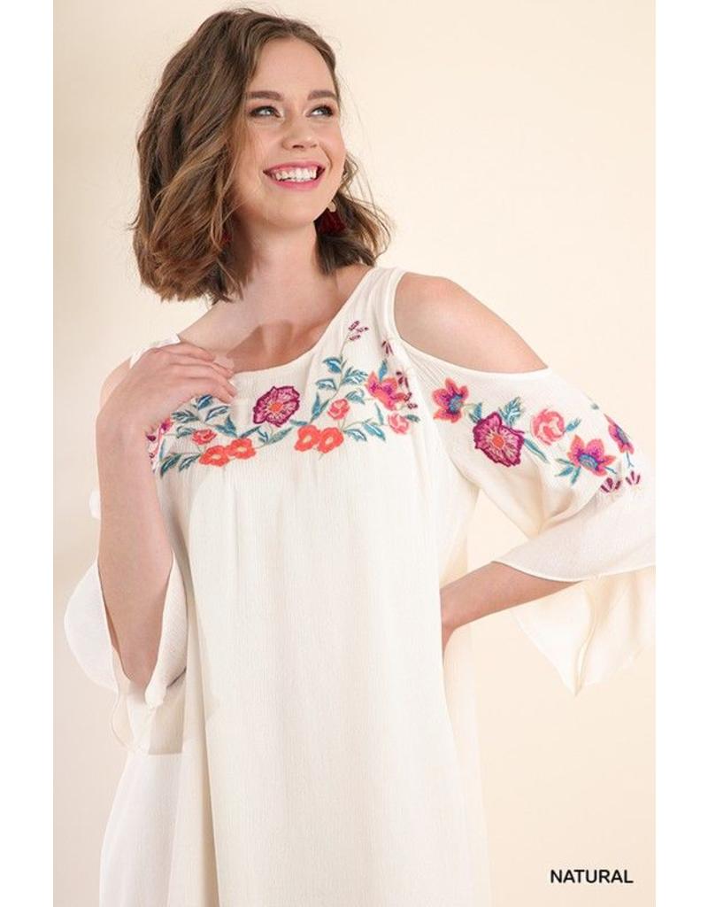 Umgee USA Dress-Open Shoulder, Angel Sleeve, Floral