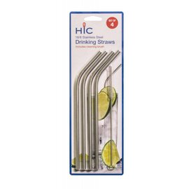 Harold Import Company Inc. HIC Stainless Steel Straws set of 4 with Cleaning Brush