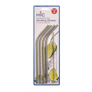 Harold Import Company Inc. HIC Stainless Steel Straws set of 4 with Cleaning Brush