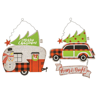 Hanna's Handiworks Christmas Car or Camper Metal Hanger Assorted 12"x12"x0.25" CLOSEOUT/NO RETURNS