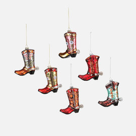 One Hundred 80 Degrees One Hundred 80 Degrees Cowboy Boot Glass Ornament Assorted SOLD INDIVIDUALLY