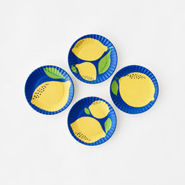 One Hundred 80 Degrees One Hundred 80 Degrees Lemon Melamine "Paper" Plate Coasters set of 4 Assorted