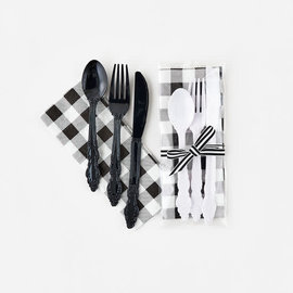 One Hundred 80 Degrees One Hundred 80 Degrees Black and White 3pc Silverware Set with Gingham Napkin 7 inch Sold Individually