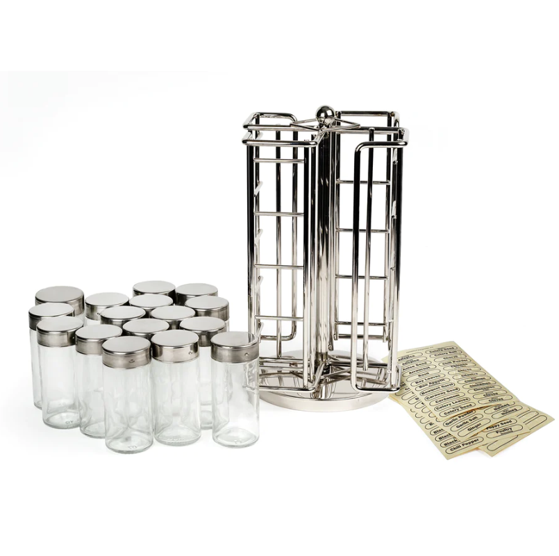 RSVP Revolving Spice Rack with 16 Jars + Labels Murphy's Department Store