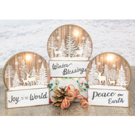 Hanna's Handiworks Joy Blessings Snow Globe Wood Block with Lights Assorted