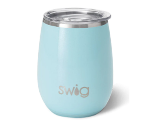 Swig : Shimmer Aquamarine Stemless Wine Cup (14oz)