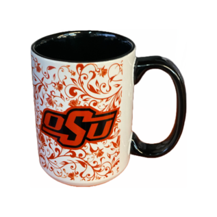 Indigo Falls Indigo Falls Oklahoma State Floral Java Mug Orange 15oz