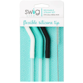 Swig Swig White Aqua Black Reusable Straw Set