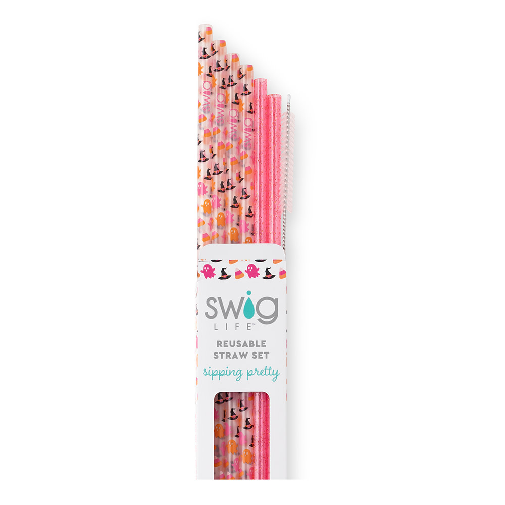 Swig Reusable Straw Set Hey Boo + Pink Glitter