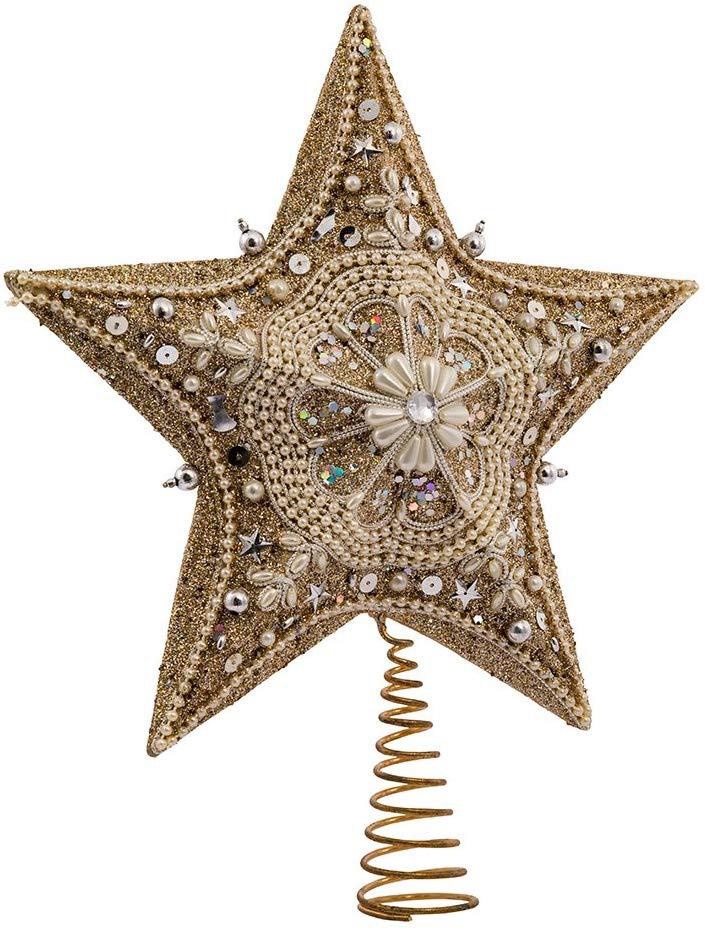 Kurt Adler Platinum Glass Glitter Star Christmas Treetop Tree Topper 13