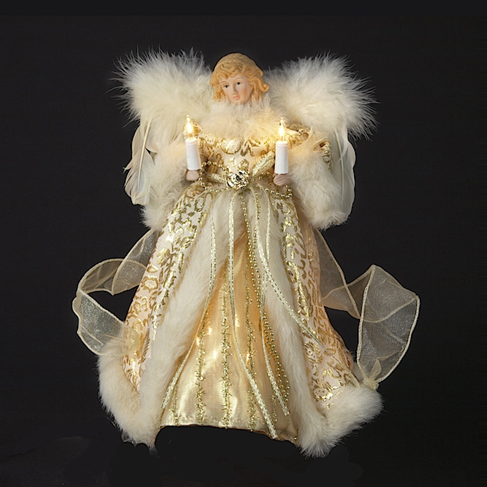 Kurt Adler Christmas Angel Tree Topper 10 Light Ivory and Gold 10 inch