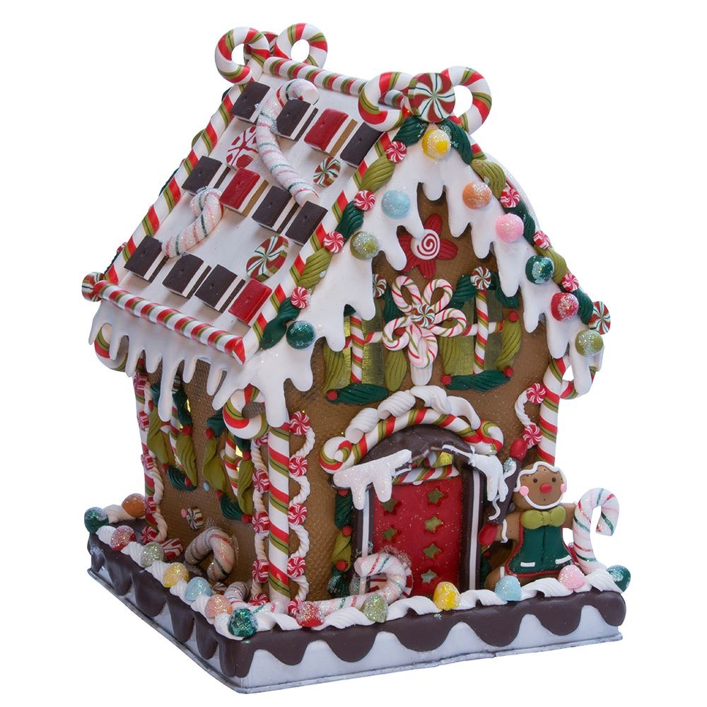 Kurt Adler Gingerbread House Lighted W Clay-Dough Candy On Metal Base ...