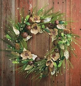 Sullivan Burlap Flower/Bells Pine Wreath 22"