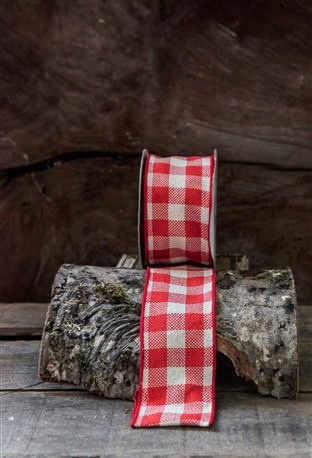 Creative Coop Red & Cream Buffalo Plaid Burlap & Cotton Ribbon