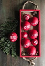 Creative Coop Round Assorted Wood Holiday Balls Set of 9