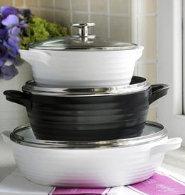 Portmeirion Group Black Aluminum Ceramic Coated Cookware Large Casserole With Glass Lid