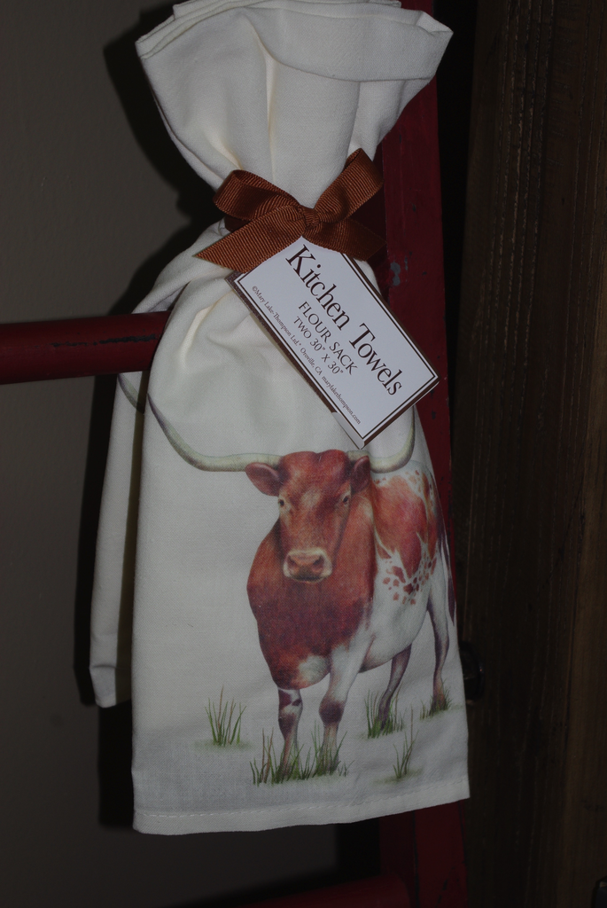 Mary Lake Thompson Set of 2 Longhorn Cow Flour Sack Towels