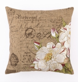Peking Handicraft, Inc Tipped Rose Embroidered  Burlap Pillow