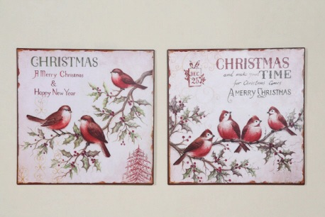 Creative Coop Christmas Vintage Metal Wall Plaque with Birds