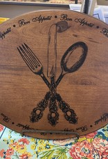 Mud Pie French Oval Wooden Board w/Antique Silverware Decal