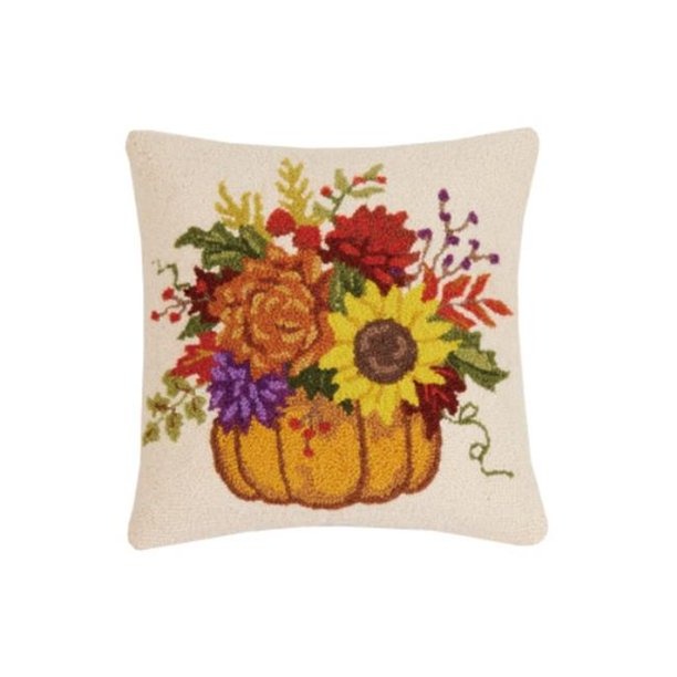 Peking Handicraft, Inc Fall Flowers Pumpkin Hooked Pillow