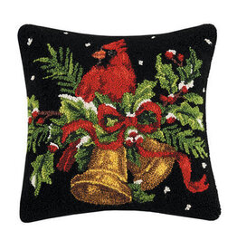 Peking Handicraft, Inc Holiday Cardinal with Holly Hooked Pillow