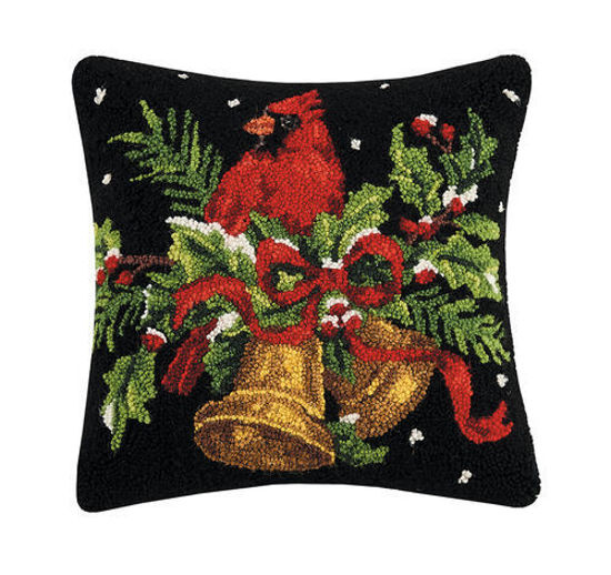 Peking Handicraft, Inc Holiday Cardinal with Holly Hooked Pillow