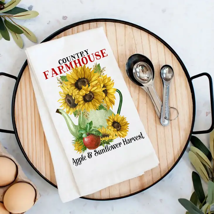 Avery Lane Gifts Autumn Fall Farmhouse Sunflowers Flour Sack Tea Towel