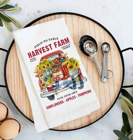 Avery Lane Gifts Autumn Fall Harvest Farms Red Truck Flour Sack Tea Towel