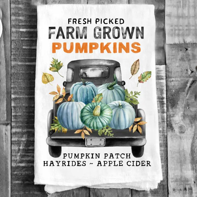 Avery Lane Gifts Fall Autumn Pumpkin Truck Farm Cotton Tea Towels Kitchen