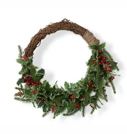 Park Hill Collection Christmas Cheer Holly and Pine Vine Wreath