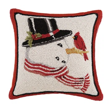Peking Handicraft, Inc Christmas Snowman Hooked Pillow